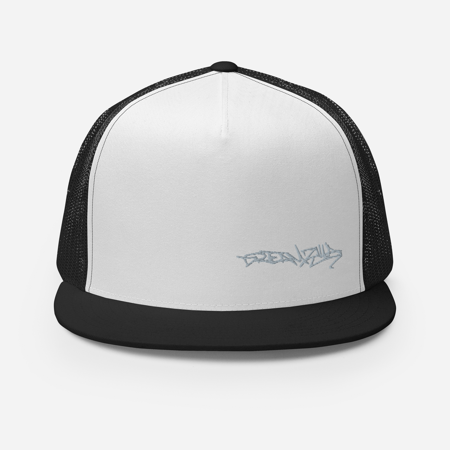 Graffiti Tag Trucker Cap in White with Black Brim and Back