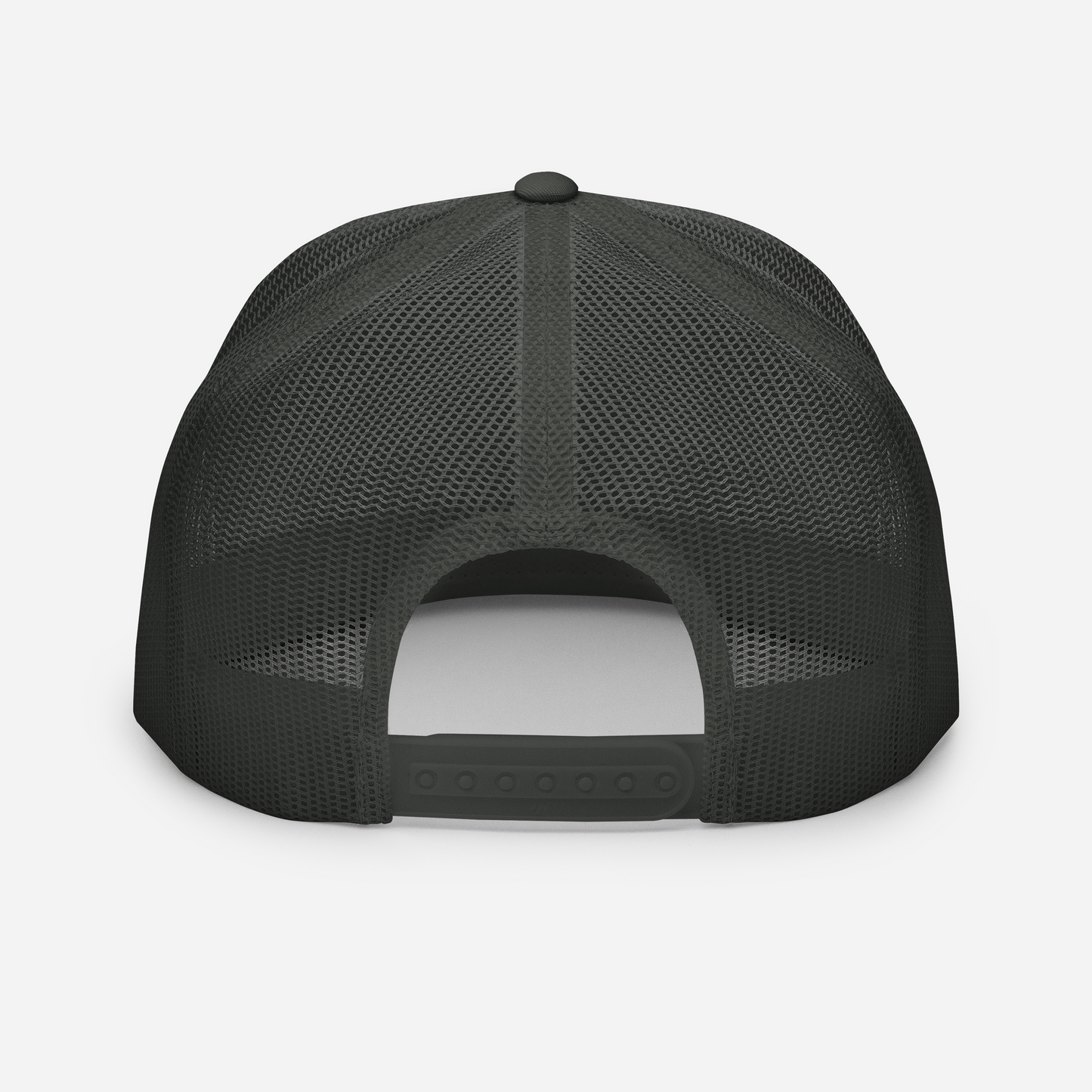 Back of Graffiti Tag Trucker Cap in Charcoal