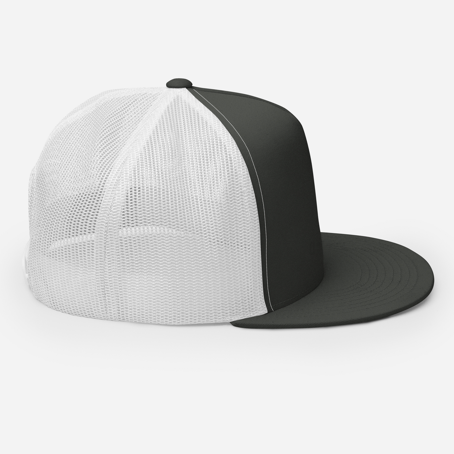 Right side of Graffiti Tag Trucker Cap in Charcoal with White Back