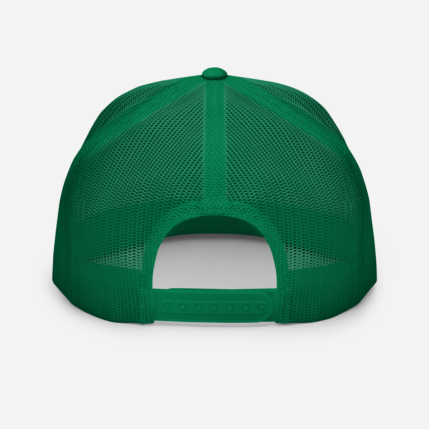 Back of Graffiti Tag Trucker Cap in White with Kelly Brim and Back
