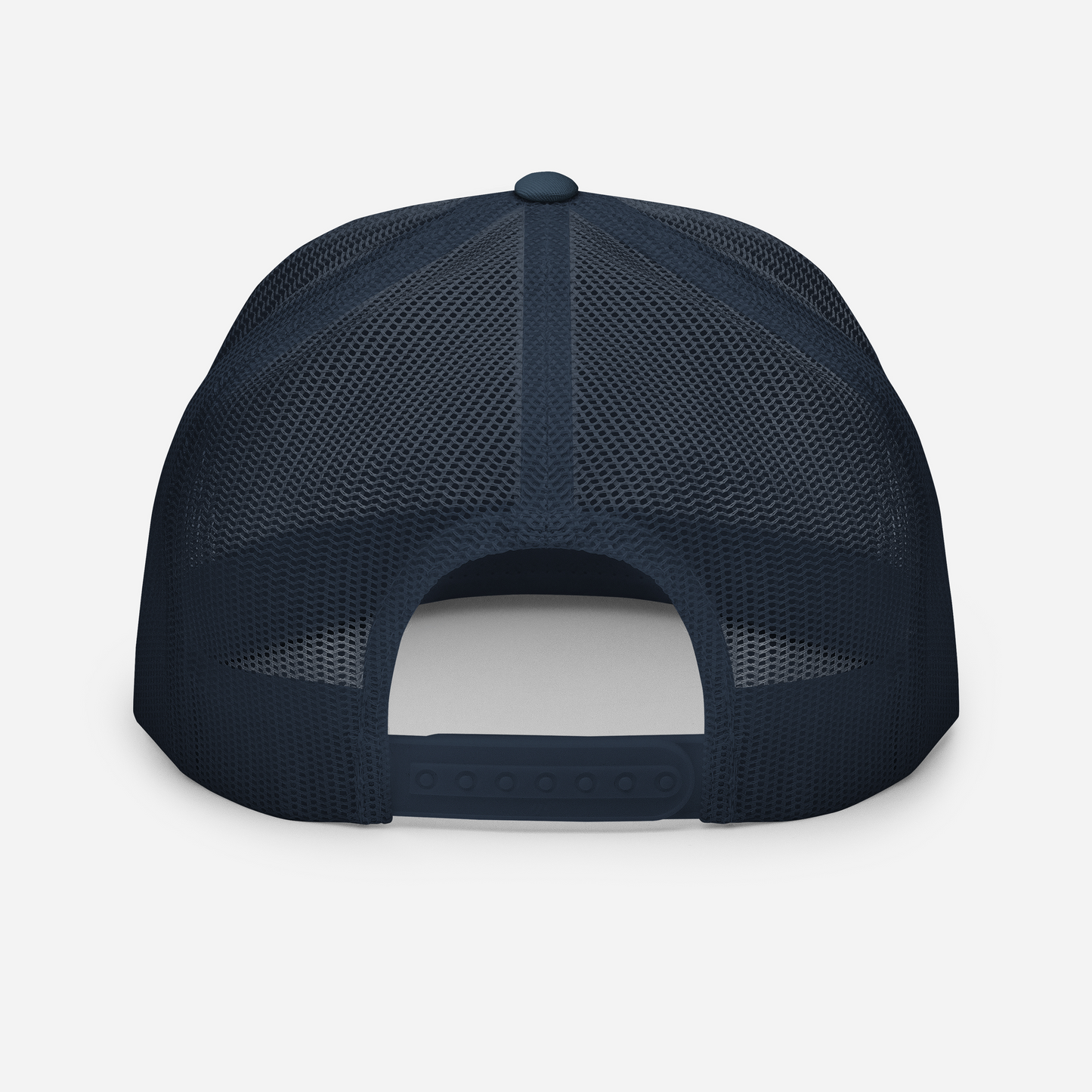 Back of Graffiti Tag Trucker Cap in Navy