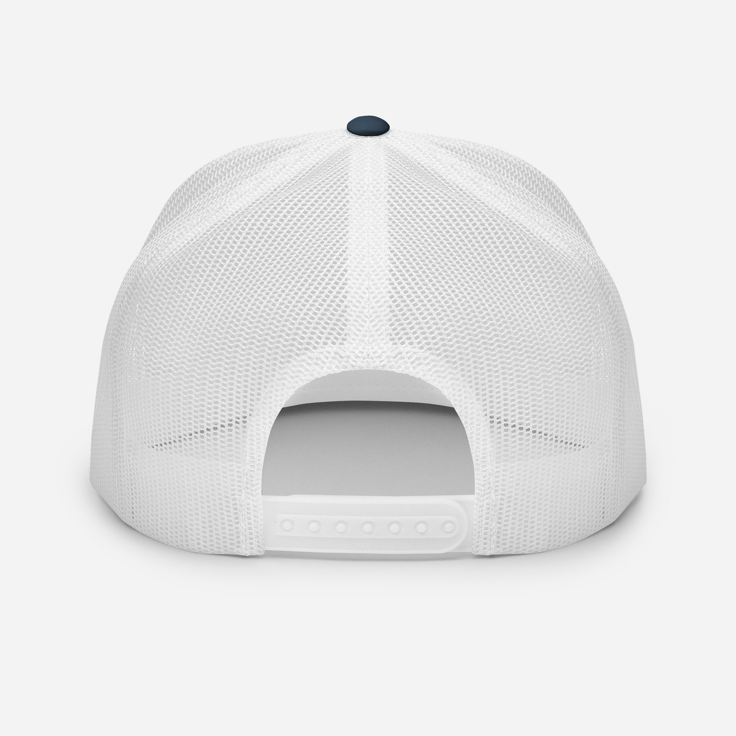 Back of Graffiti Tag Trucker Cap in Navy with White Back