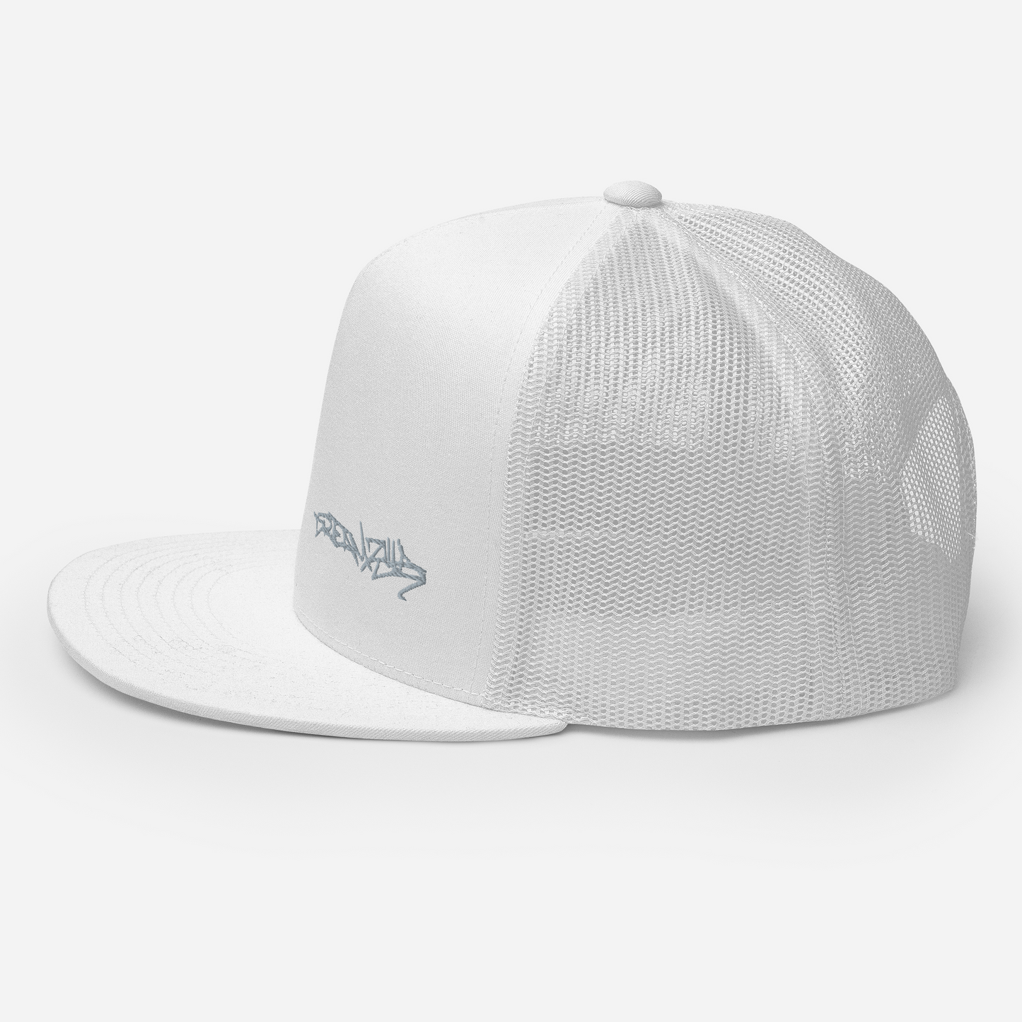 Left side of Graffiti Tag Trucker Cap in White