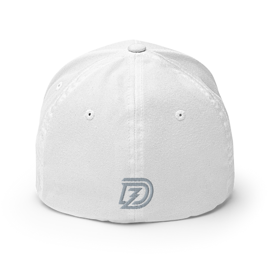 Back of Neurodiversity Rainbow Infinity Flexfit Cap in White
