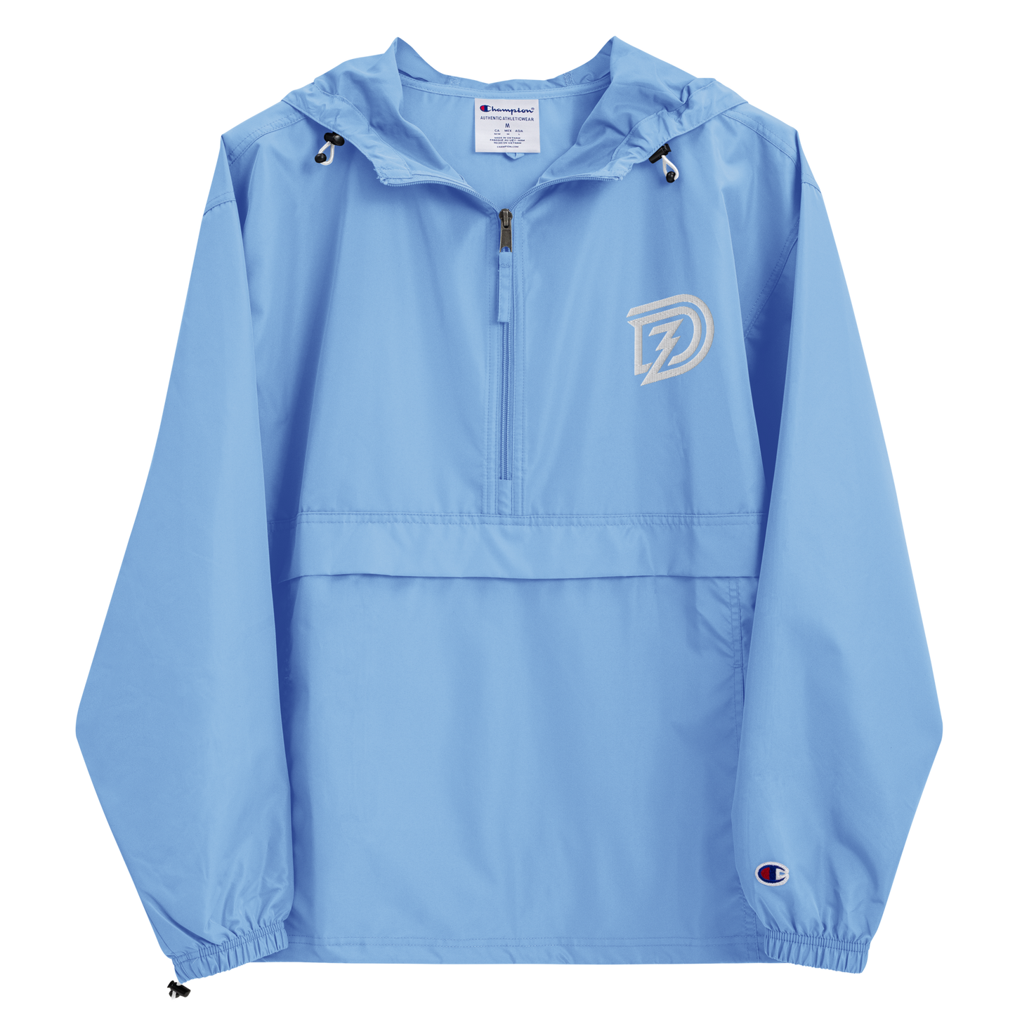 Embroidered Champion Packable Jacket in Light Blue