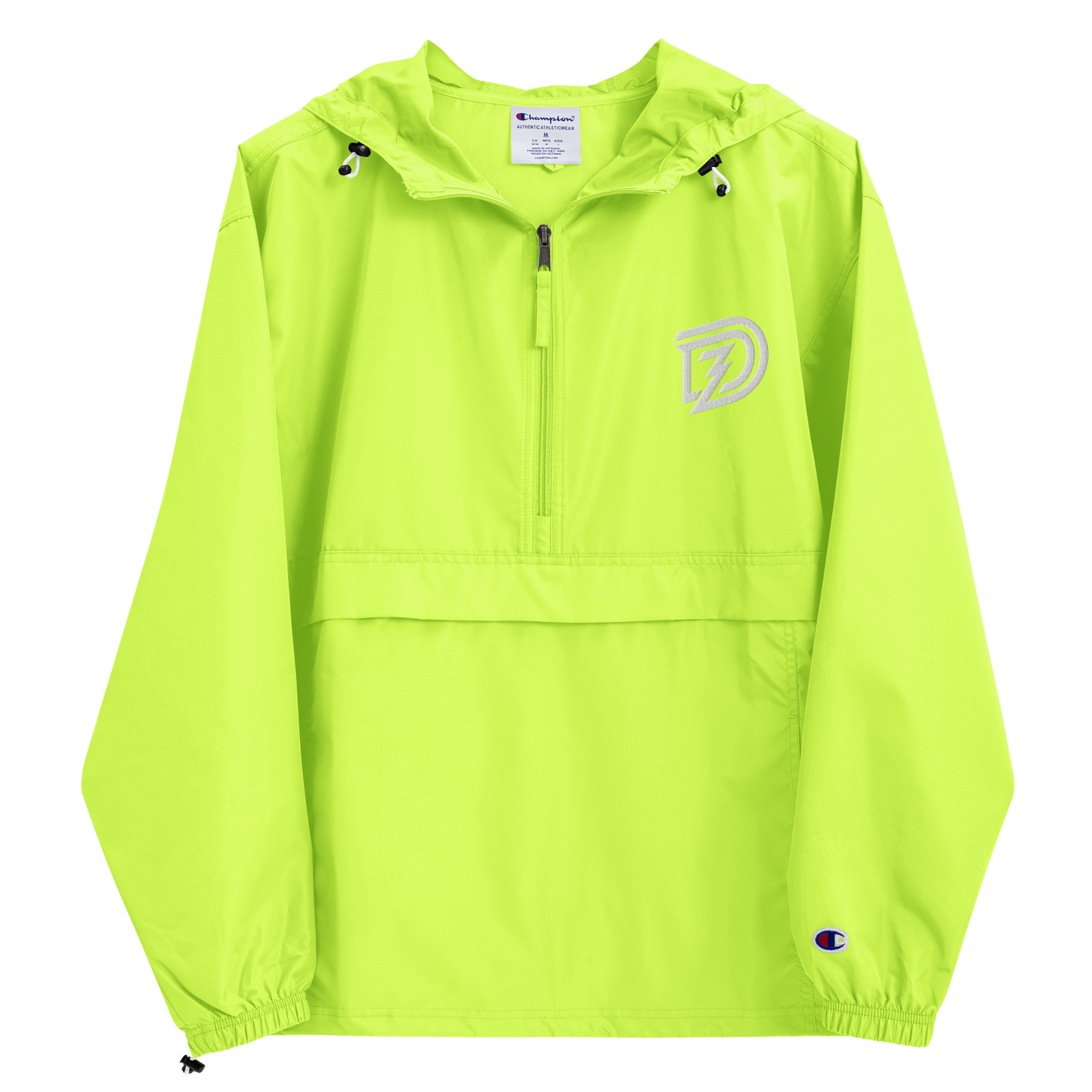 Embroidered Champion Packable Jacket in Safety Green