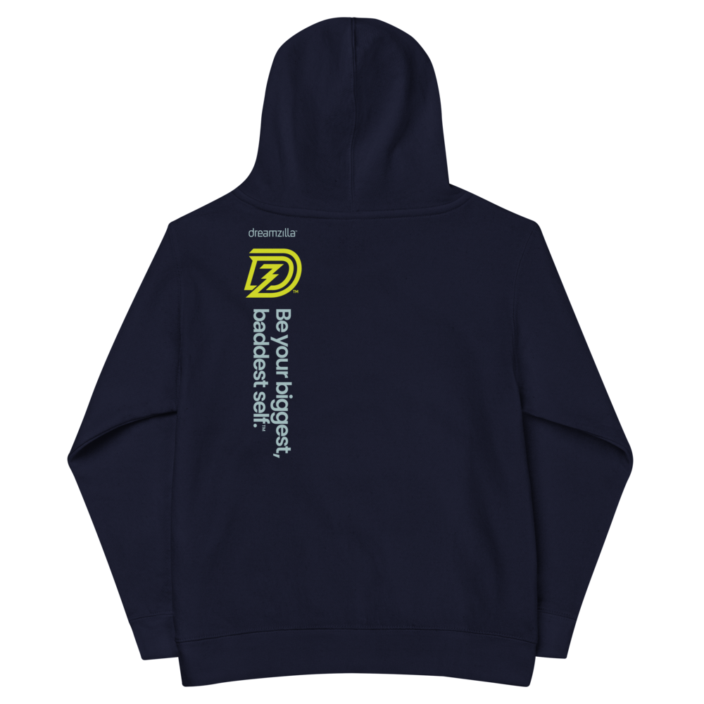 Back of DZ Kids Fleece Hoodie in Navy Blazer