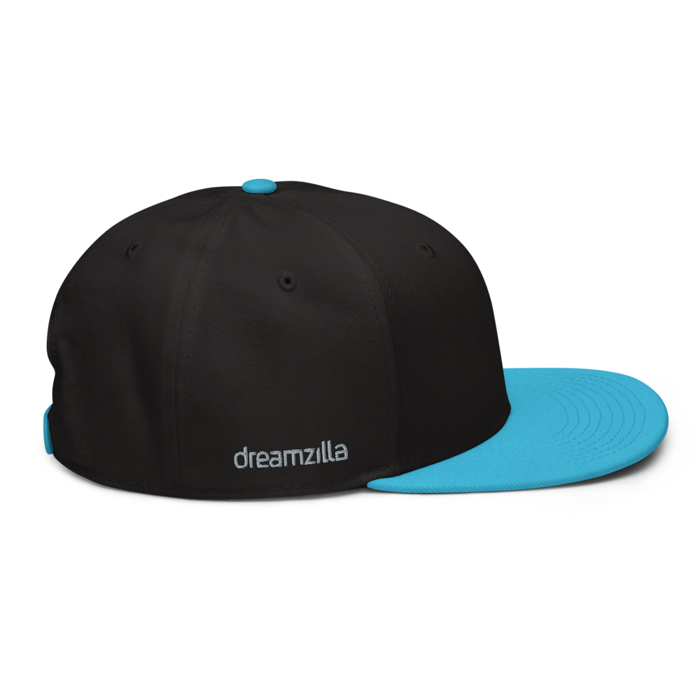 Right Side of DZ Snapback in Black with Aqua Blue Brim
