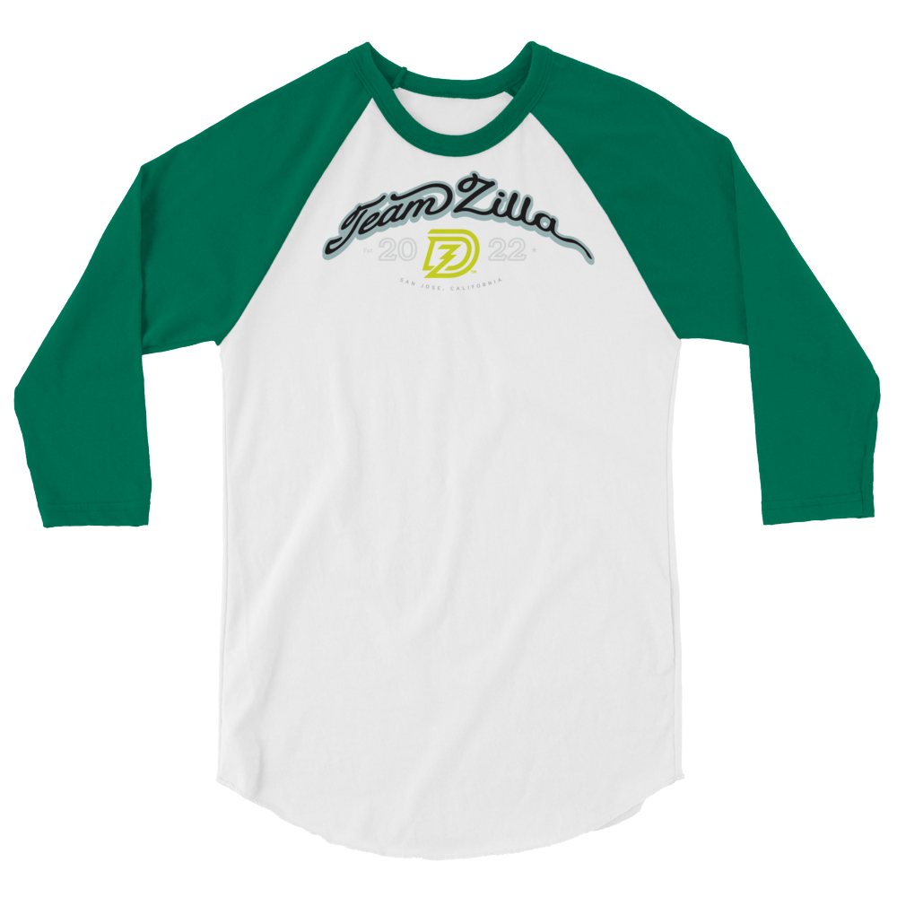 Team Zilla 2022 3/4 Sleeve Shirt in White with Kelly Sleeves