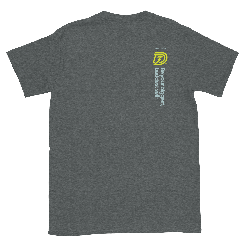 Back of Big Bad Zilla Unisex Short Sleeve Tee in Dark Heather