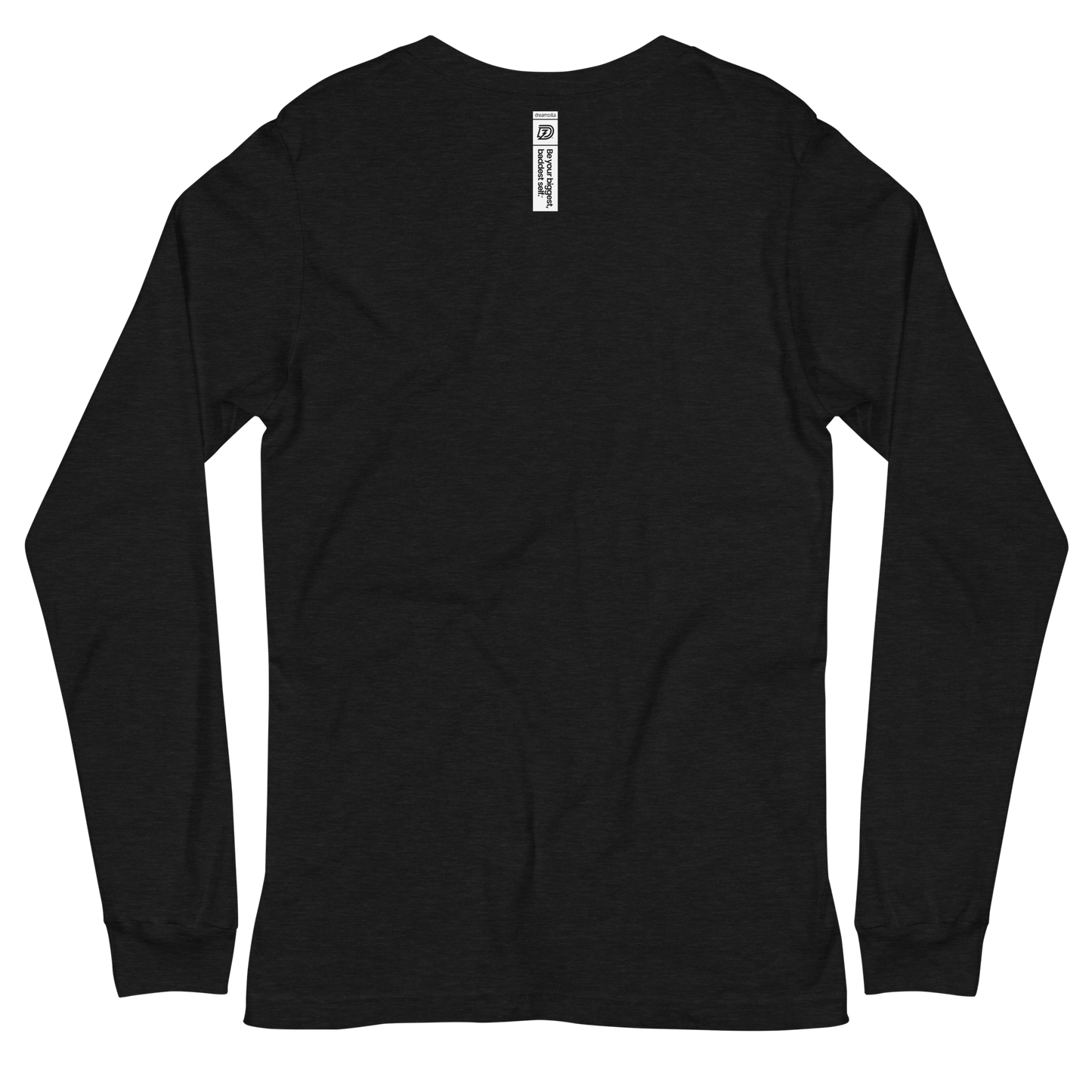 Back of DZ Monochrome Embroidered Unisex Long Sleeve Tee in Black Heather