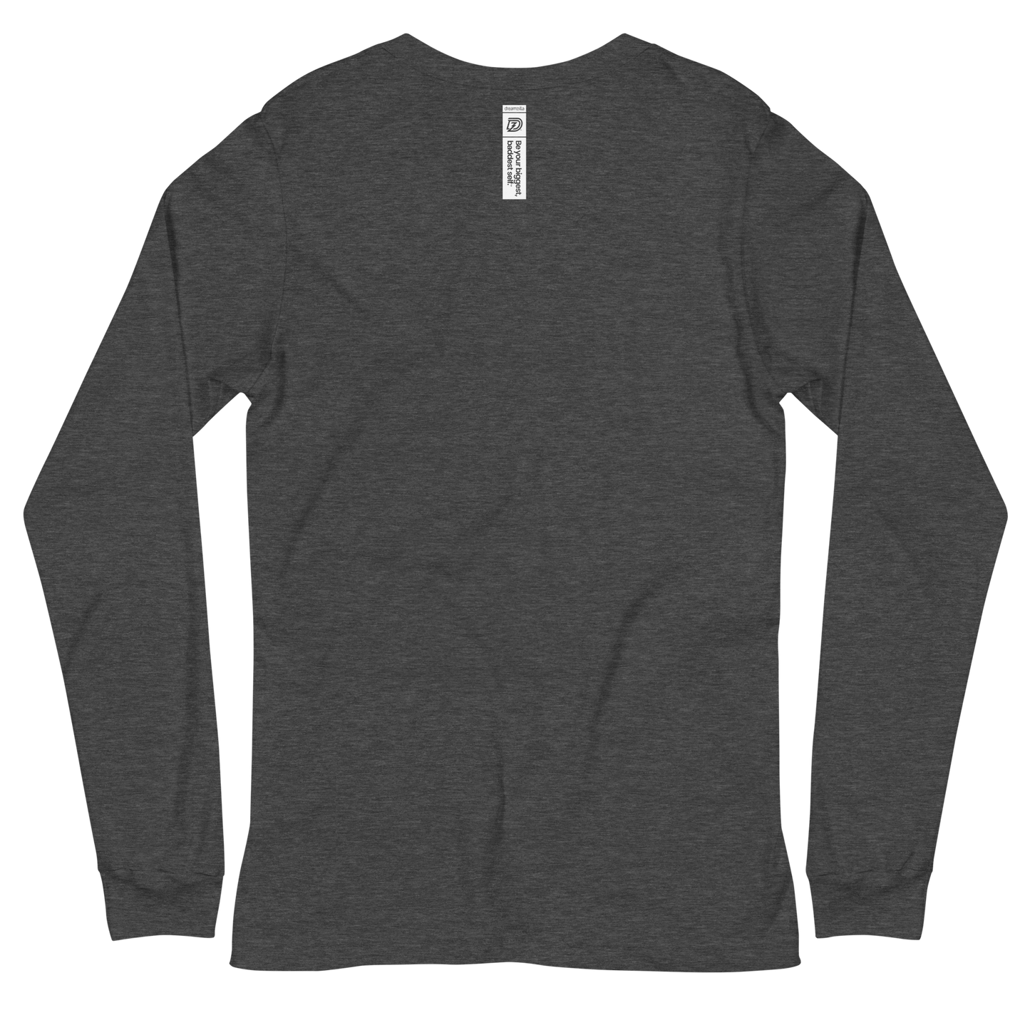 Back of DZ Monochrome Embroidered Unisex Long Sleeve Tee in Dark Grey Heather