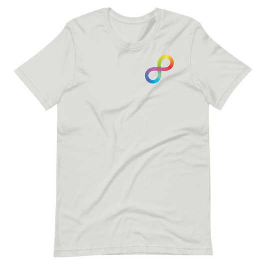 Neurodiversity Rainbow Infinity Over Heart Unisex Tee in Silver