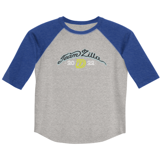 Team Zilla 2022 Youth Shirt in Vintage Heather with Vintage Royal Sleeves