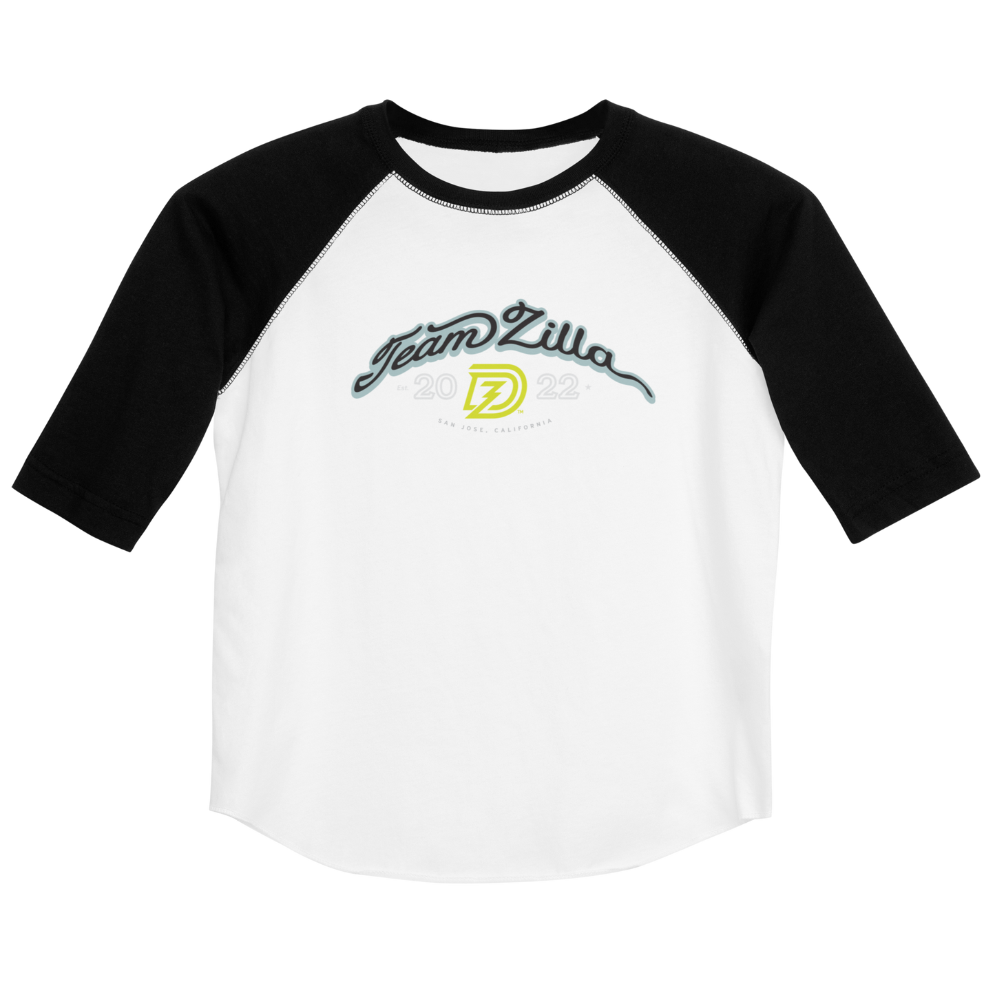 Team Zilla 2022 Youth Shirt in White with Black Sleeves