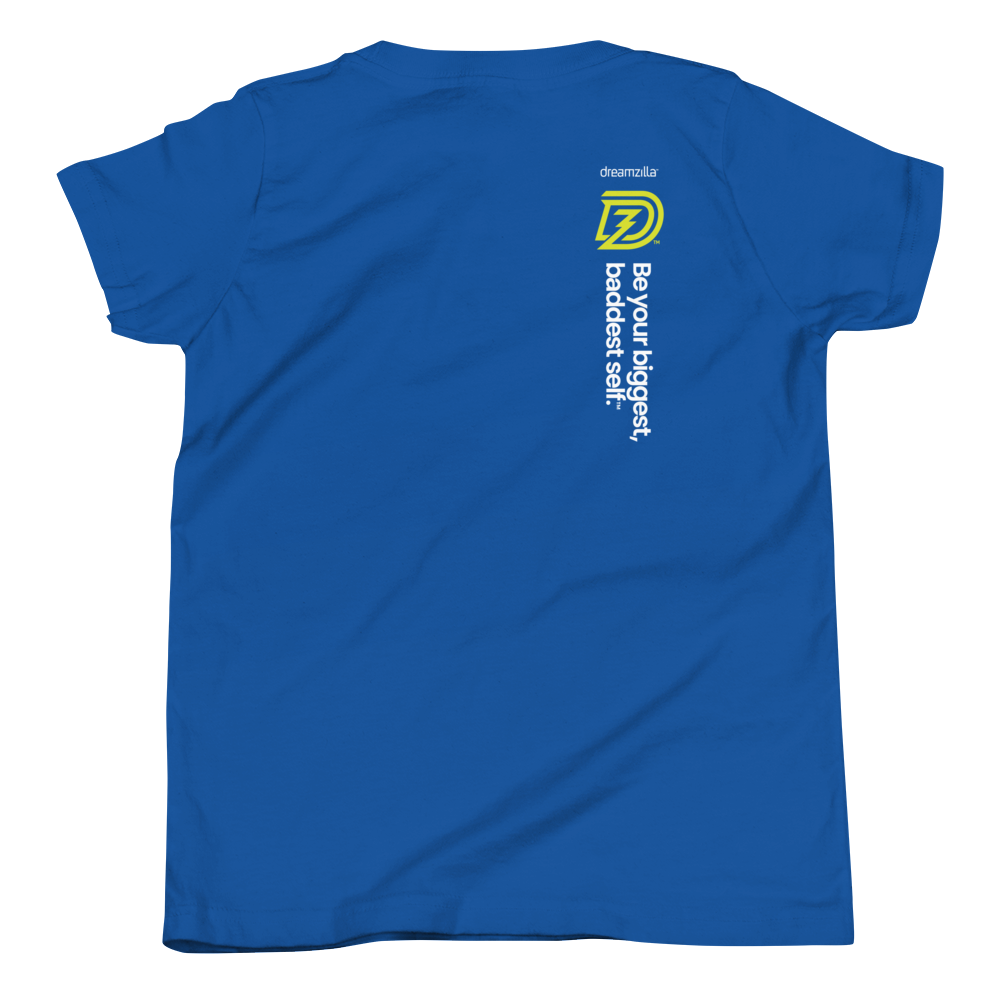 Back of Big Bad Hero Youth Tee in True Royal