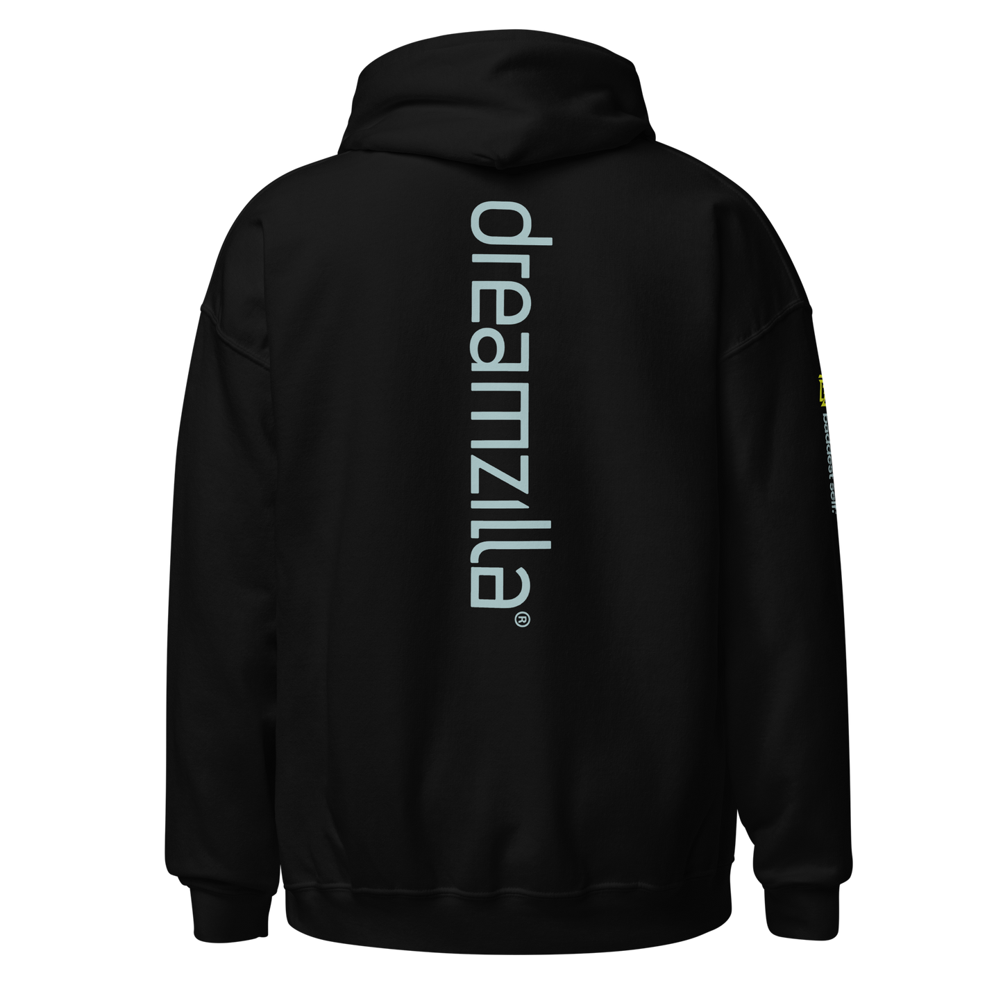 Back of Dreamzilla Backbone Unisex Hoodie in Black