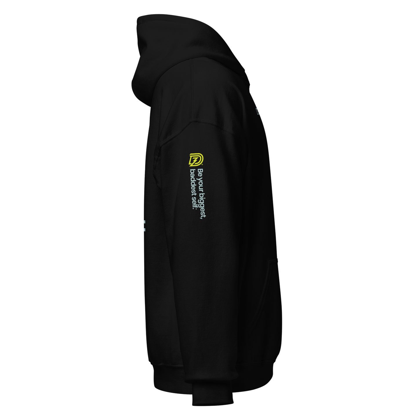 Right side of Dreamzilla Backbone Unisex Hoodie in Black