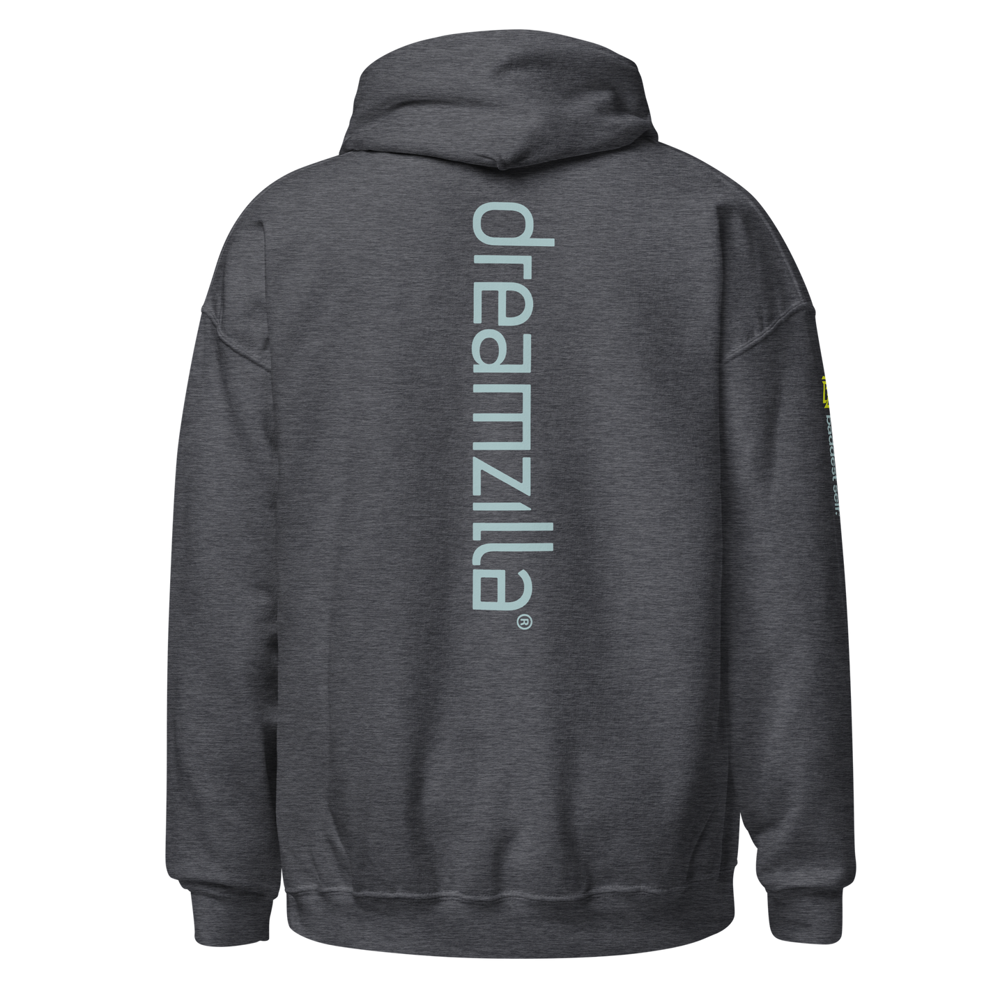 Back of Dreamzilla Backbone Unisex Hoodie in Dark Heather