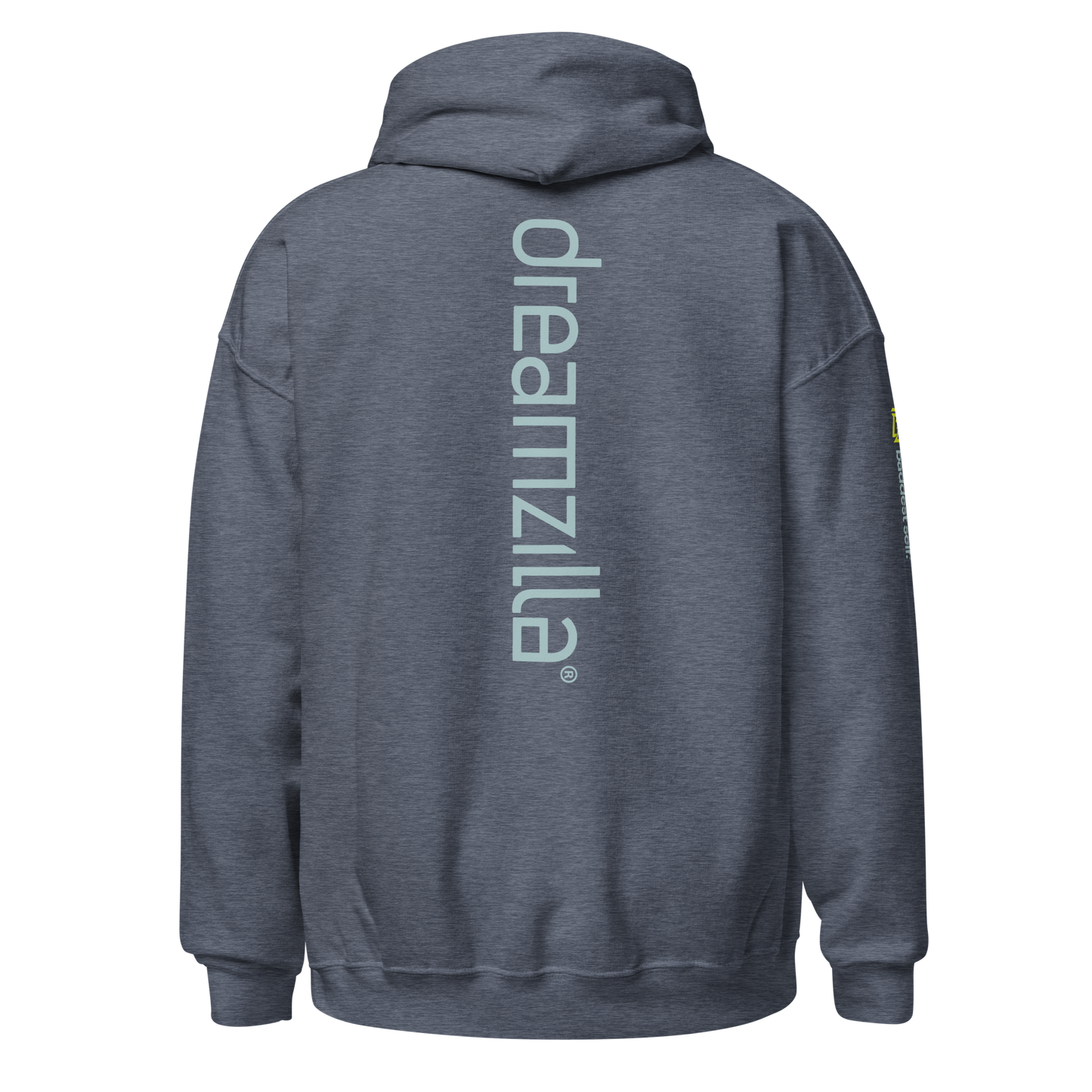 Back of Dreamzilla Backbone Unisex Hoodie in Heather Sport Dark Navy