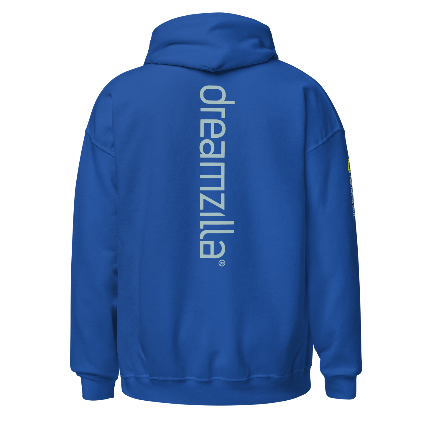 Back of Dreamzilla Backbone Unisex Hoodie in Royal Blue