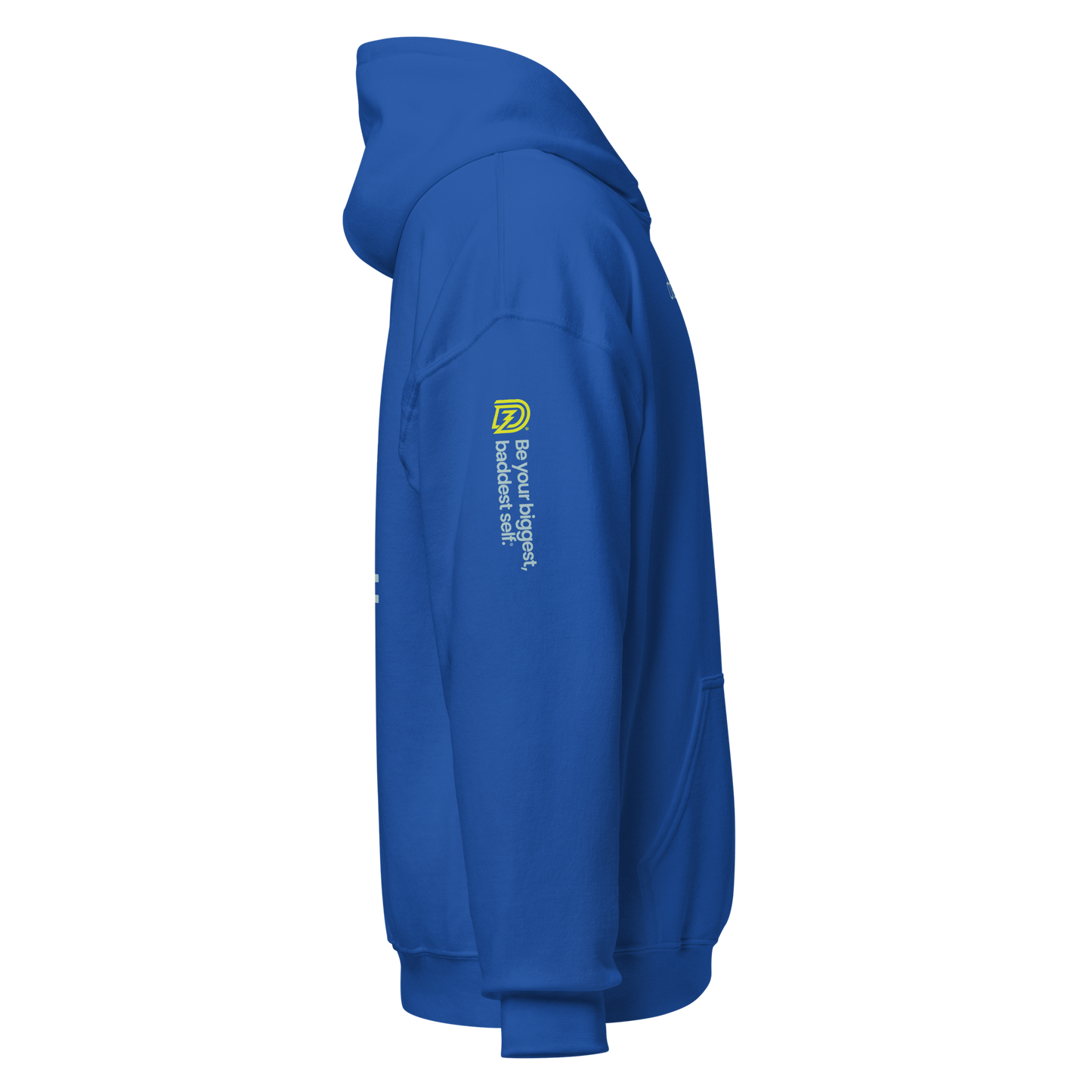 Right side of Dreamzilla Backbone Unisex Hoodie in Royal Blue