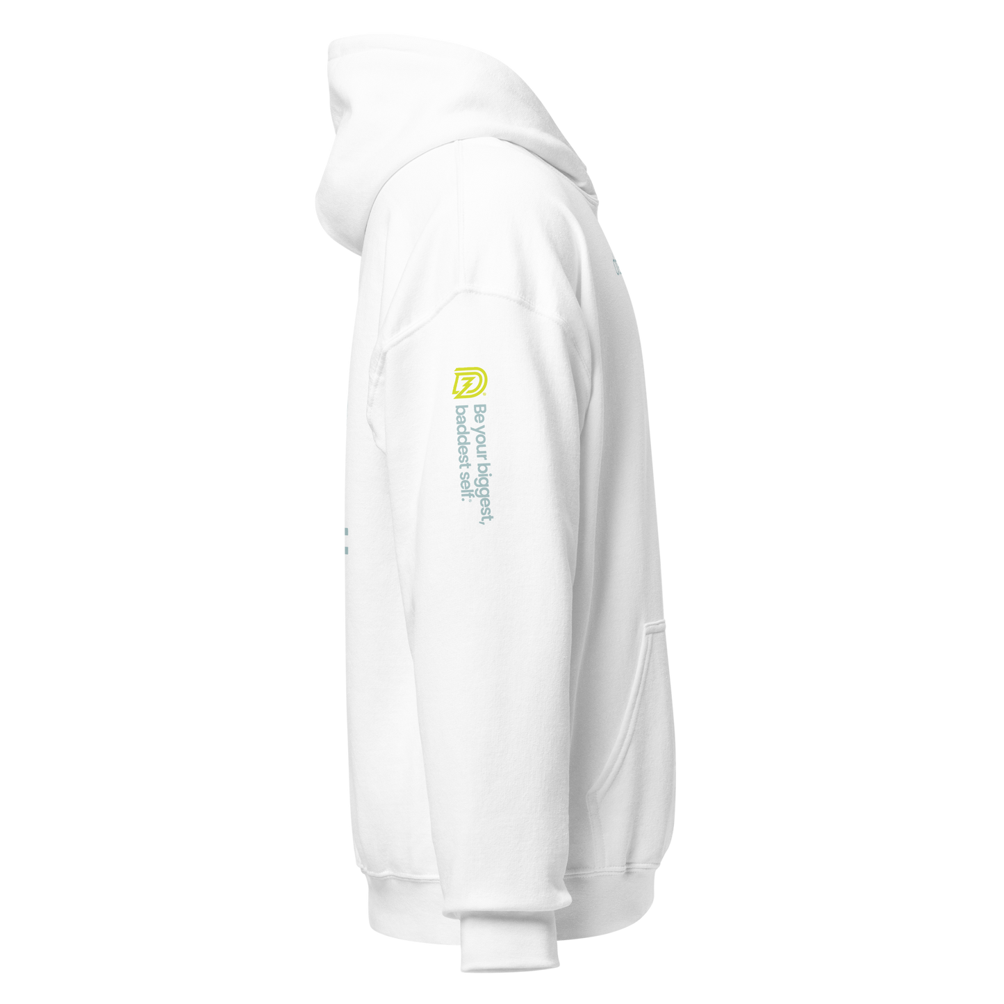 Right side of Dreamzilla Backbone Unisex Hoodie in White