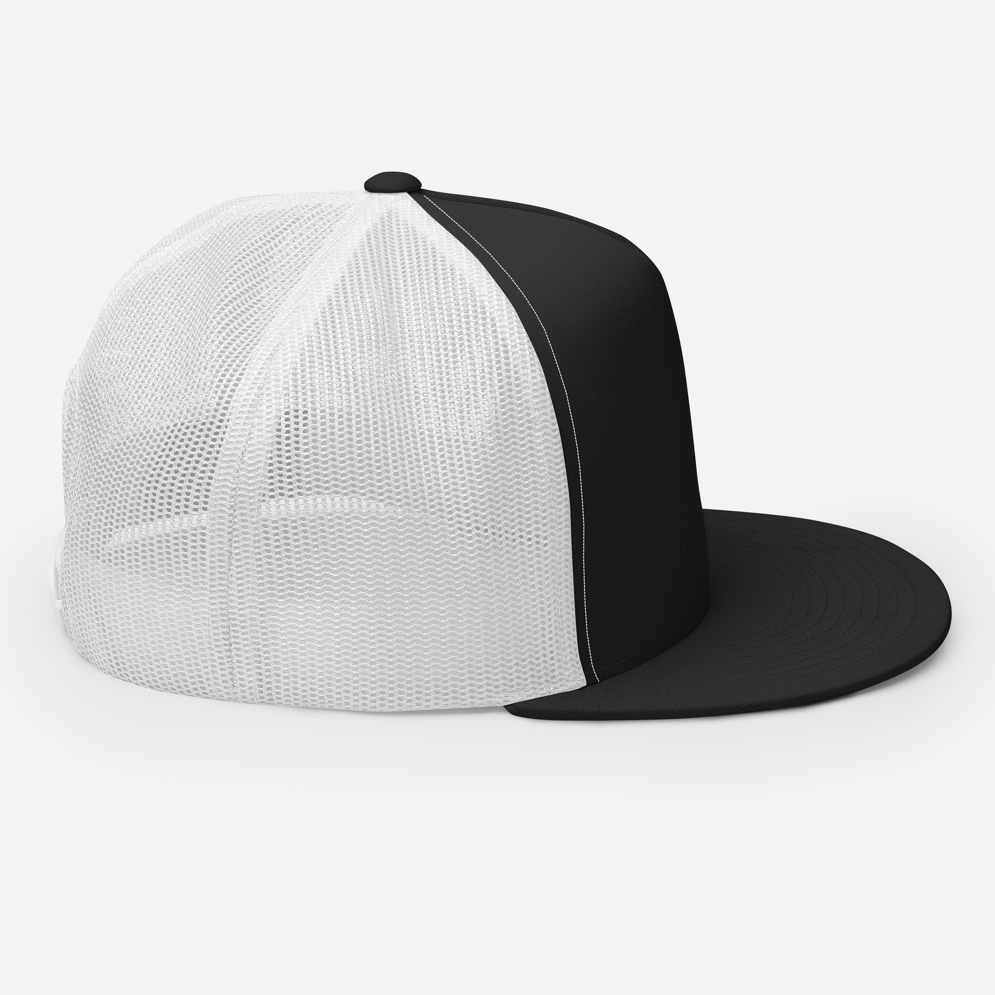 Right side of Graffiti Tag Trucker Cap in Black with White Back