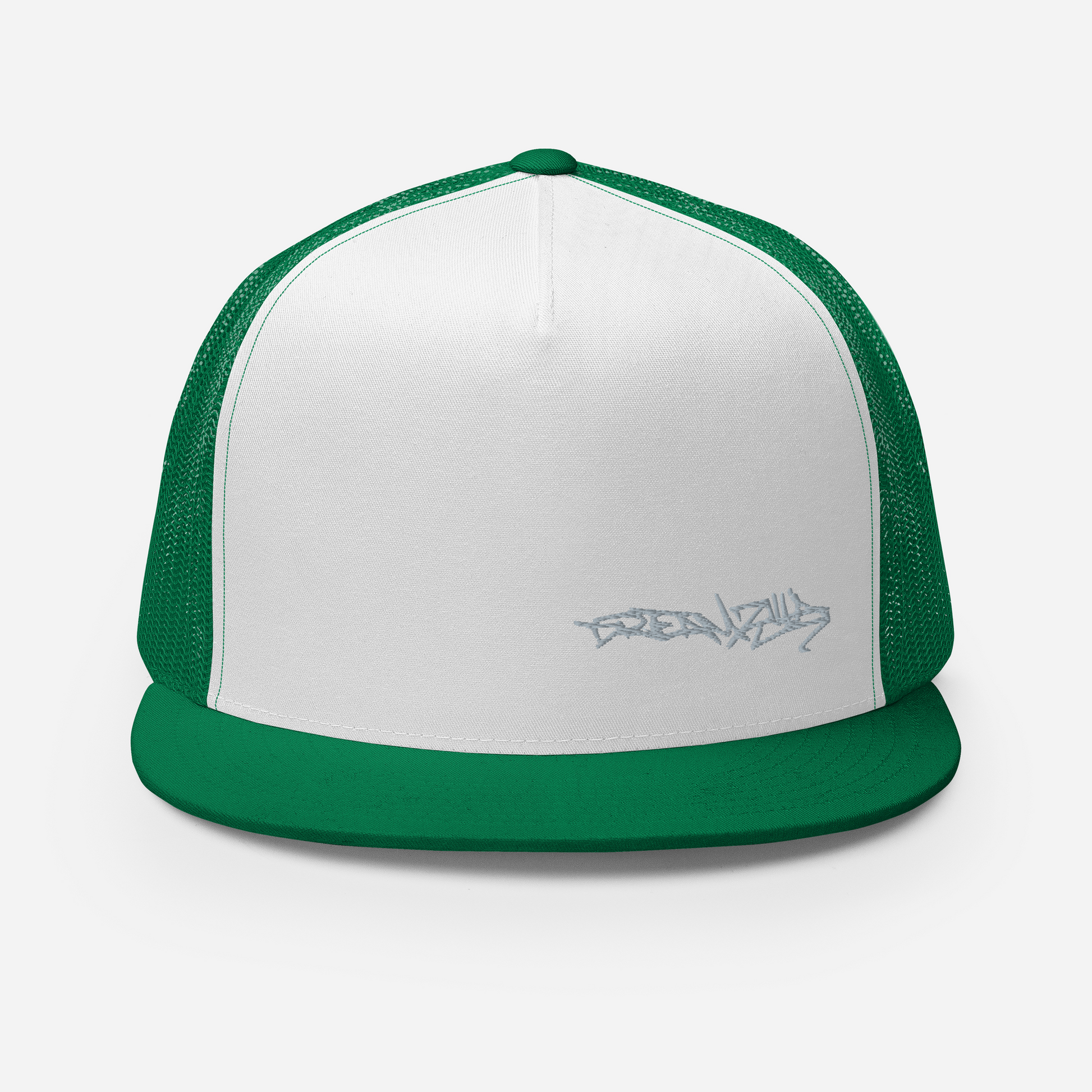 Graffiti Tag Trucker Cap in White with Kelly Brim and Back