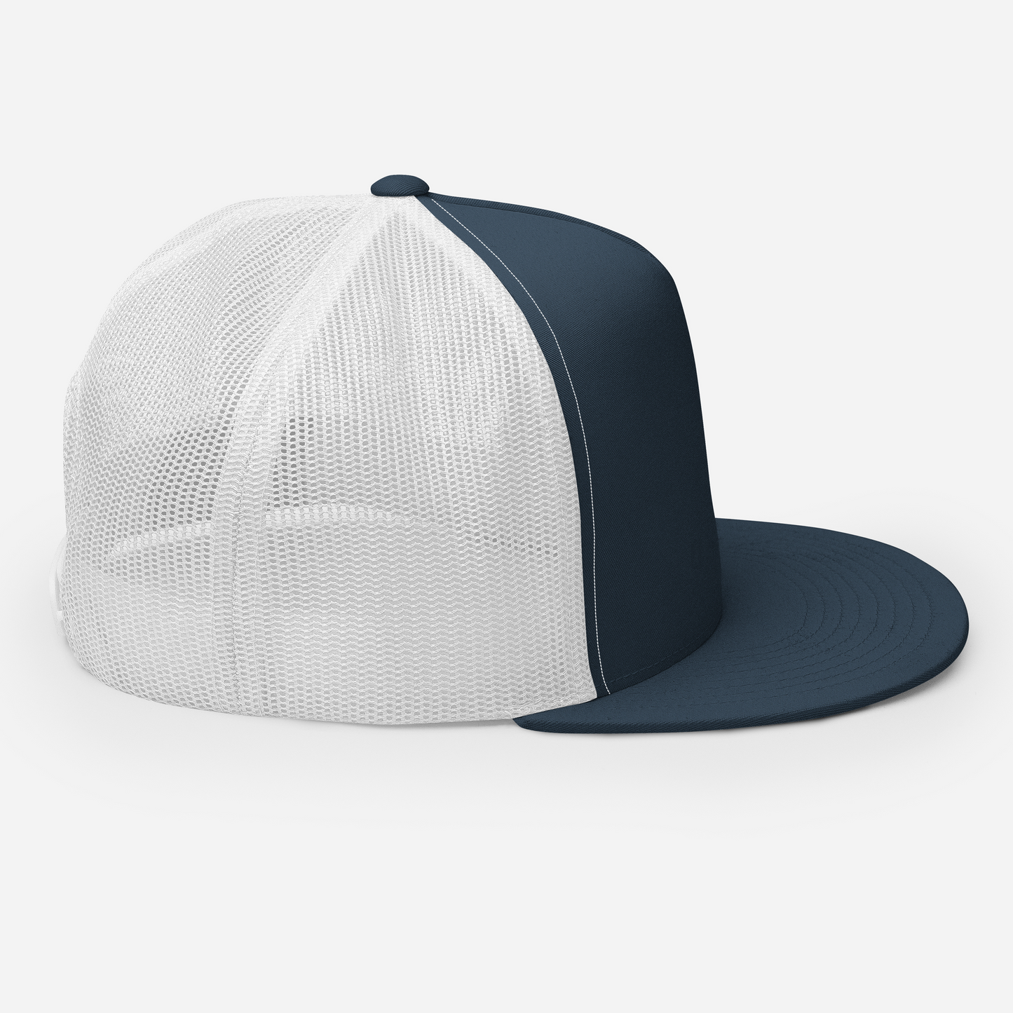 Right side of Graffiti Tag Trucker Cap in Navy with White Back