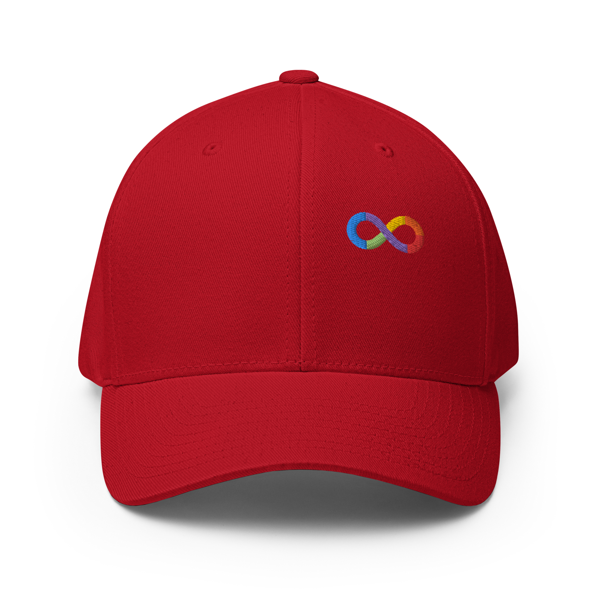 Neurodiversity Rainbow Infinity Flexfit Cap in Red