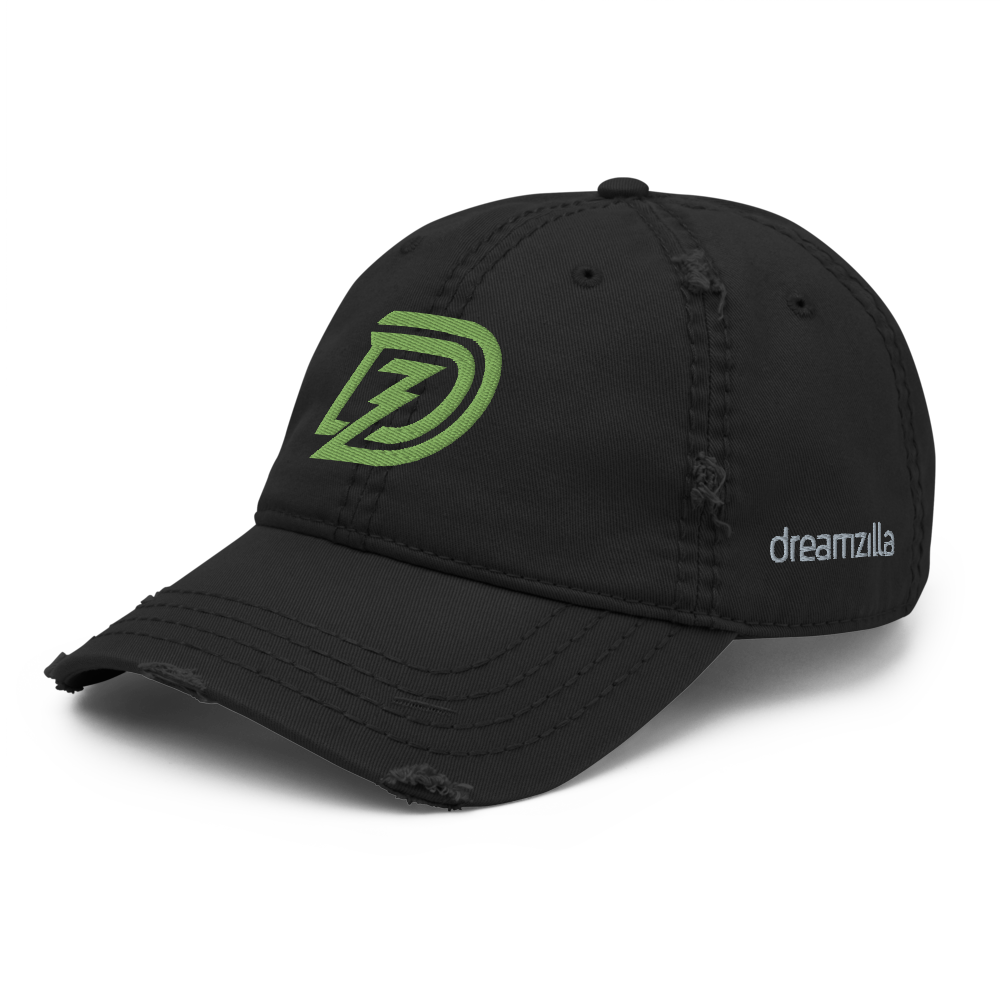 Angled View of DZ Distressed Dad Cap in Black
