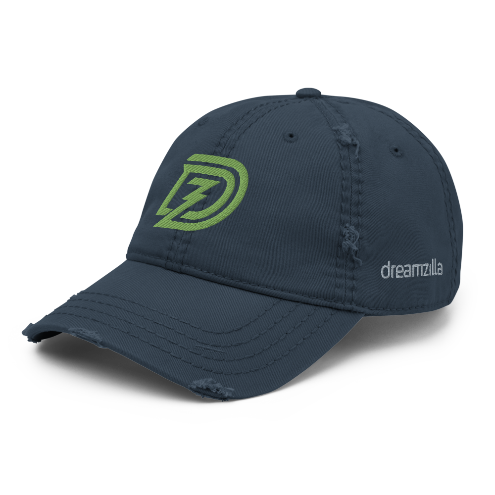 Angled View of DZ Distressed Dad Cap in Navy