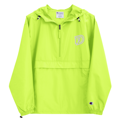 Embroidered Champion Packable Jacket in Safety Green