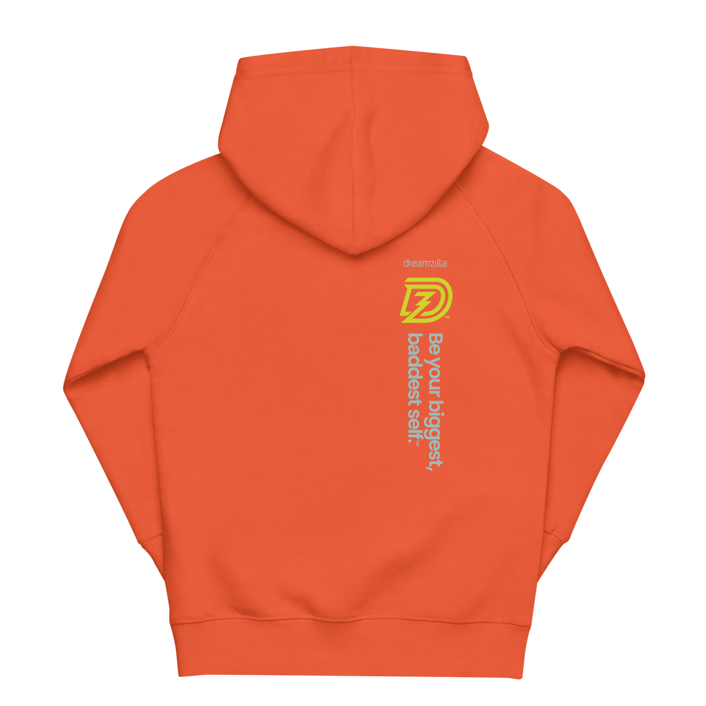 Back design of Baby Zilla Kids Eco-Friendly Hoodie in Burnt Orange