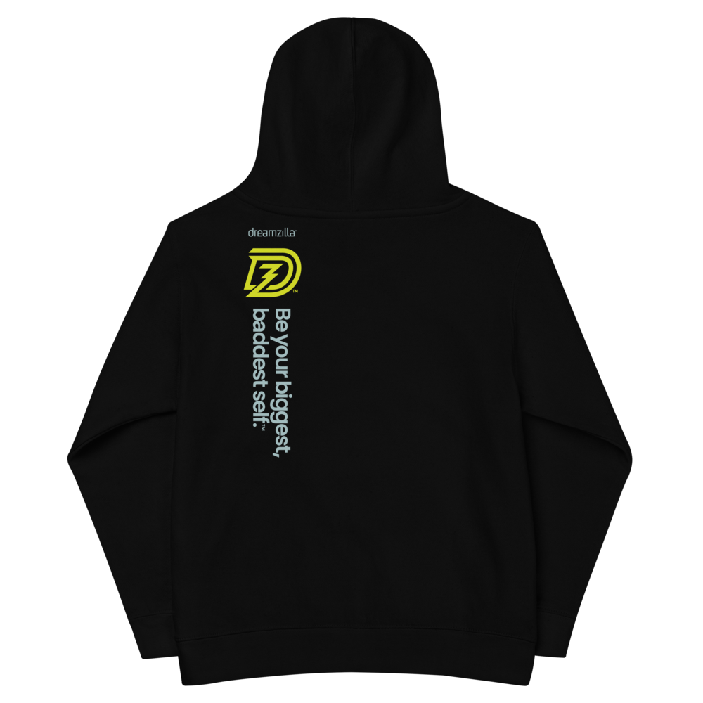 Back of DZ Kids Fleece Hoodie in Black