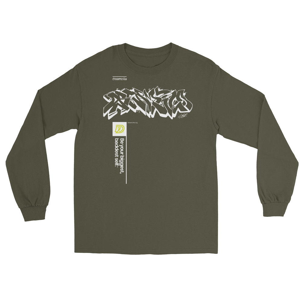 Graffiti Wildstyle by Sanitor ByBBS Unisex Long Sleeve Tee in Military Green