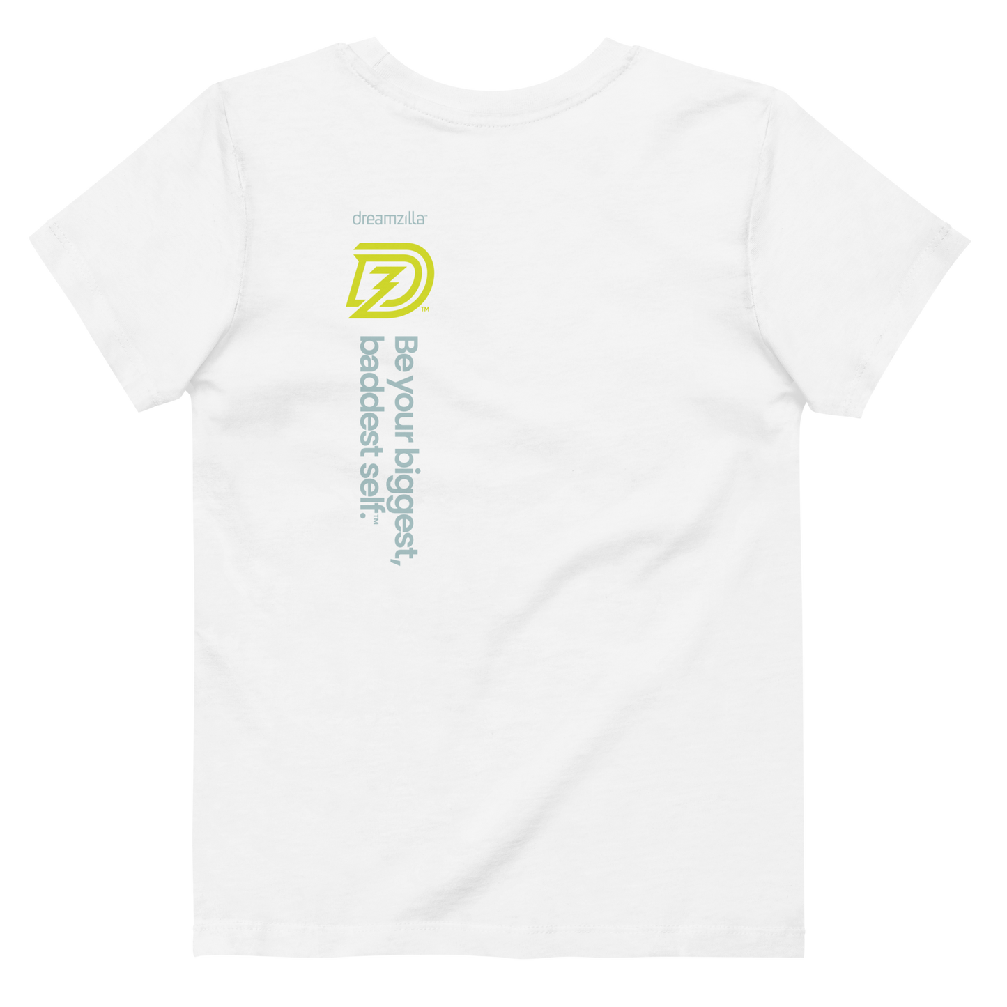 Back of Baby Zilla Kids Eco-Friendly Short Sleeve Tee in White