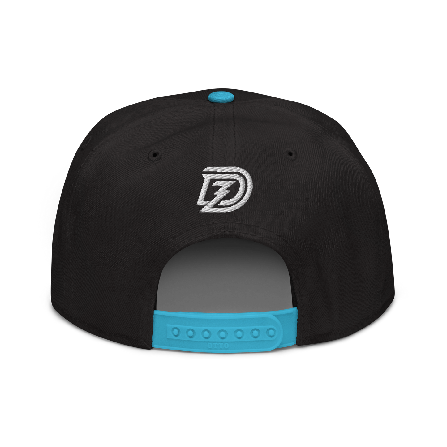 Back of Neurodiversity Rainbow Infinity Snapback in Black with Aqua Blue Brim