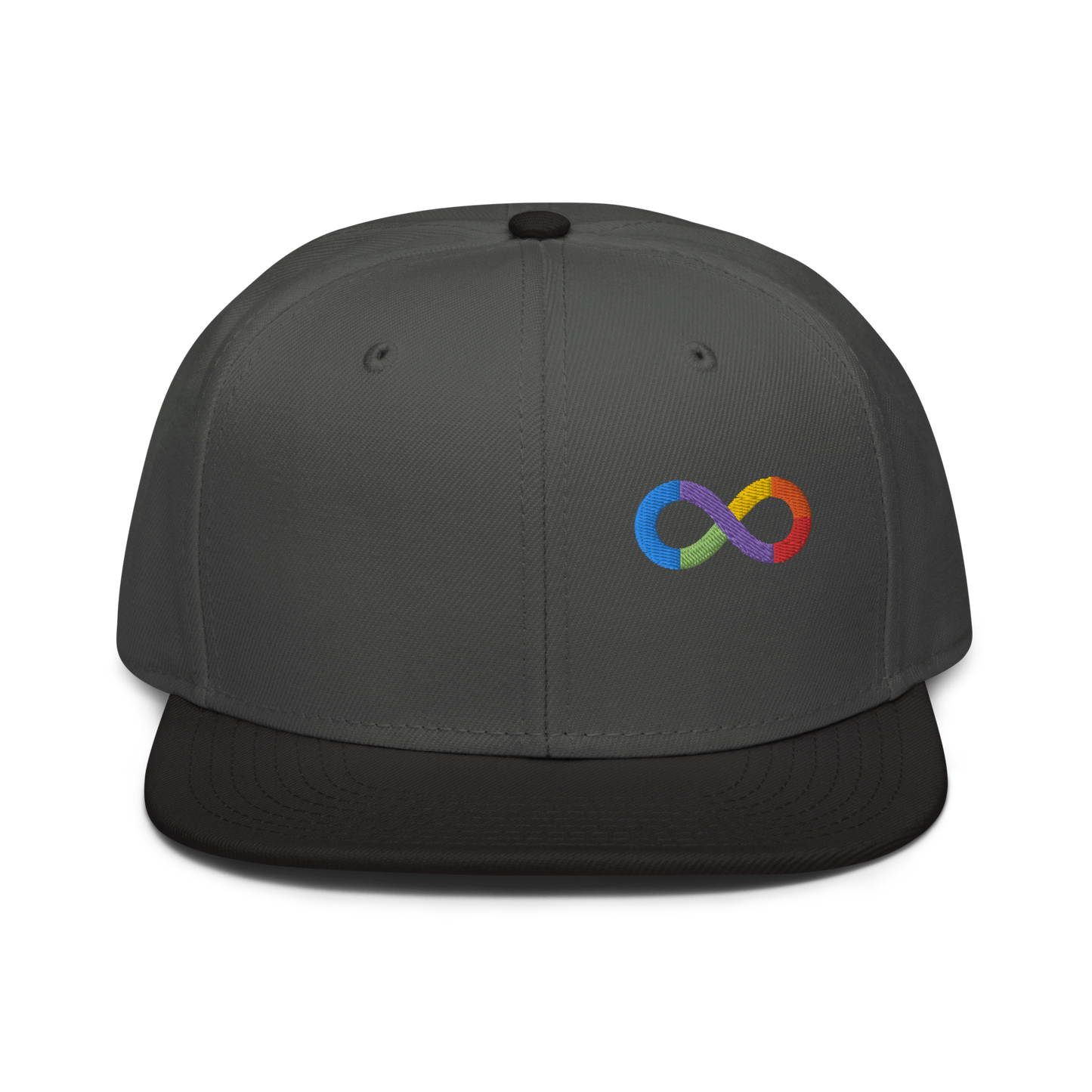 Neurodiversity Rainbow Infinity Snapback in Charcoal Gray with Black Brim