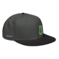 Angled View of DZ Snapback in Charcoal Gray with Black Brim