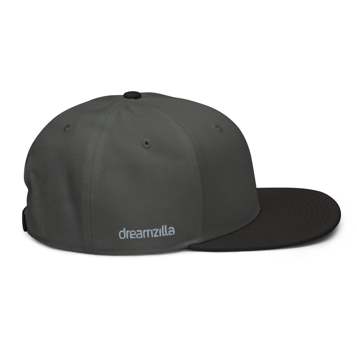 Right Side of DZ Monochrome Snapback in Charcoal Gray with Black Brim