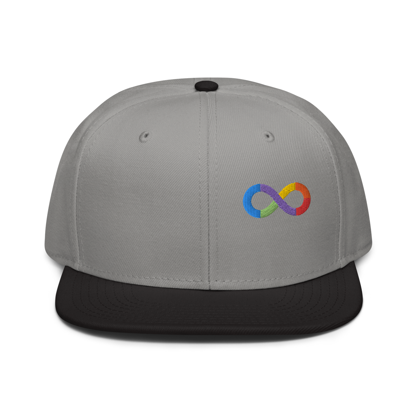 Neurodiversity Rainbow Infinity Snapback in Gray with Black Brim