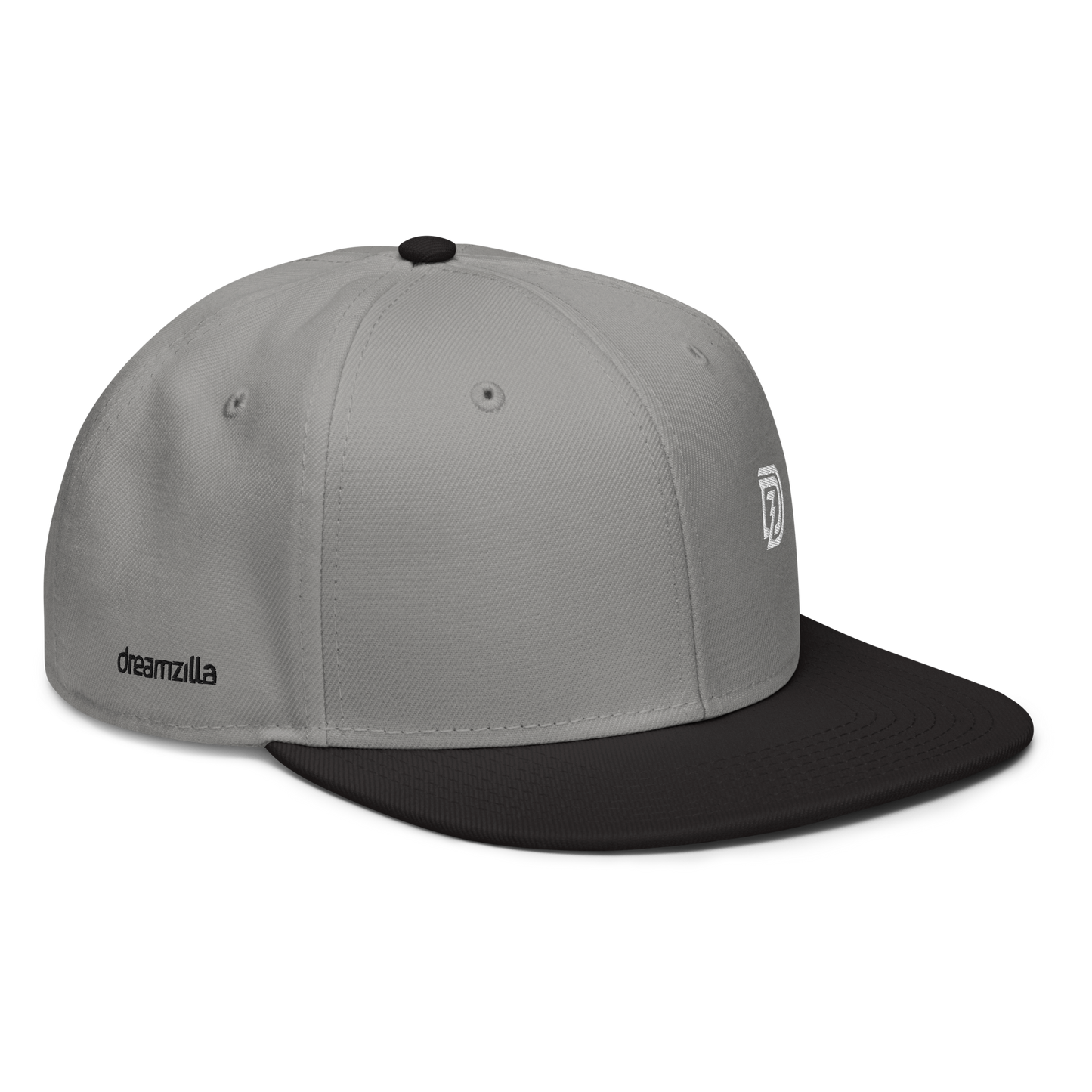 Angled View of DZ Monochrome Snapback in Gray with Black Brim