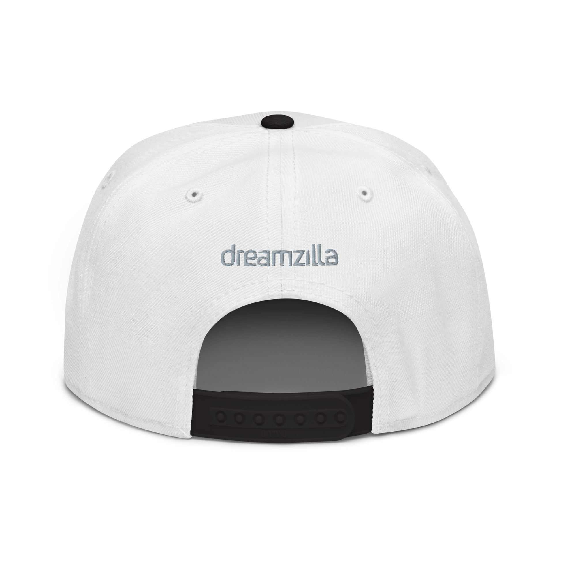 Back of Team Zilla Snapback in White with Black Brim