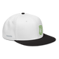 Angled View of DZ Snapback in White with Black Brim