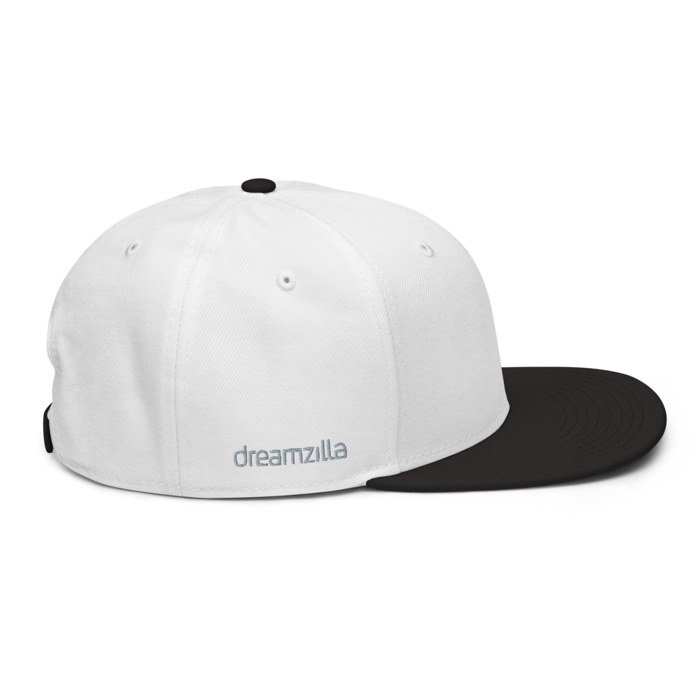 Right Side of DZ Snapback in White with Black Brim