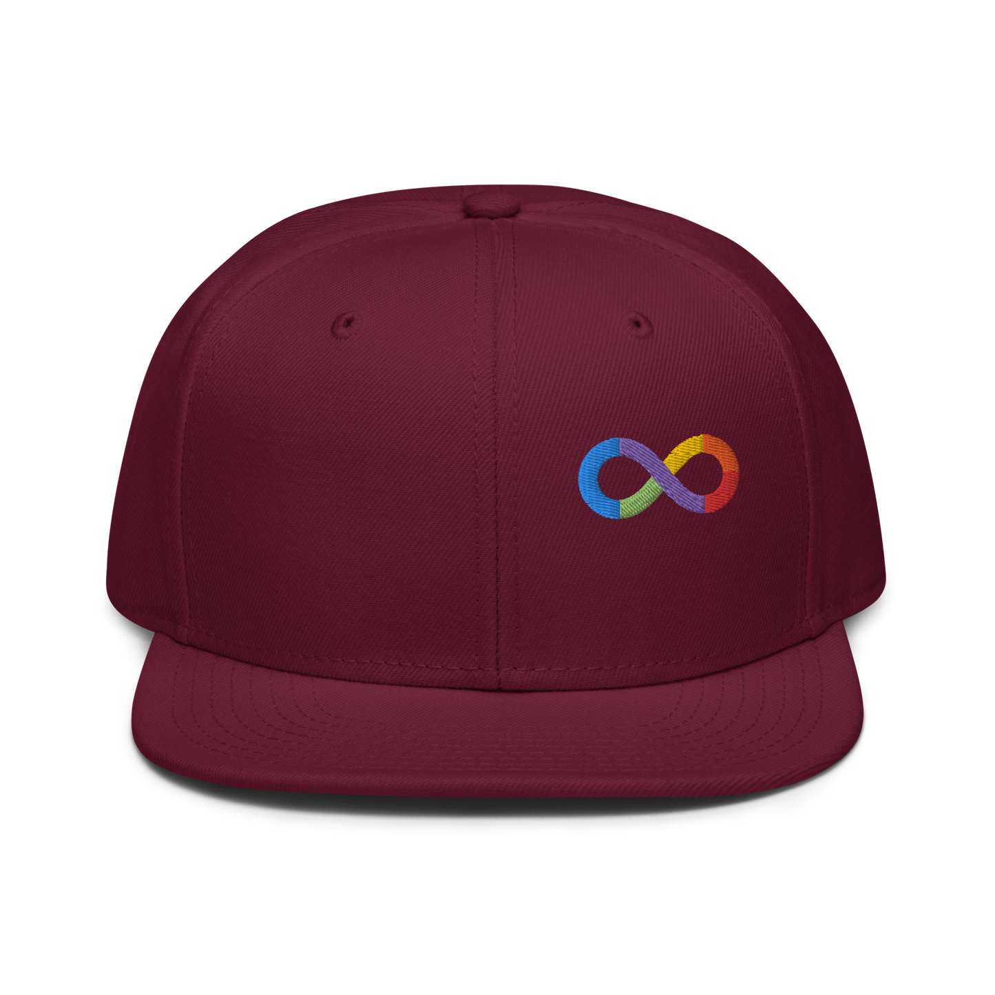 Neurodiversity Rainbow Infinity Snapback in Burgundy Maroon