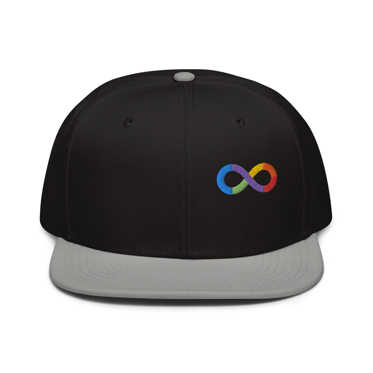 Neurodiversity Rainbow Infinity Snapback in Black with Gray Brim