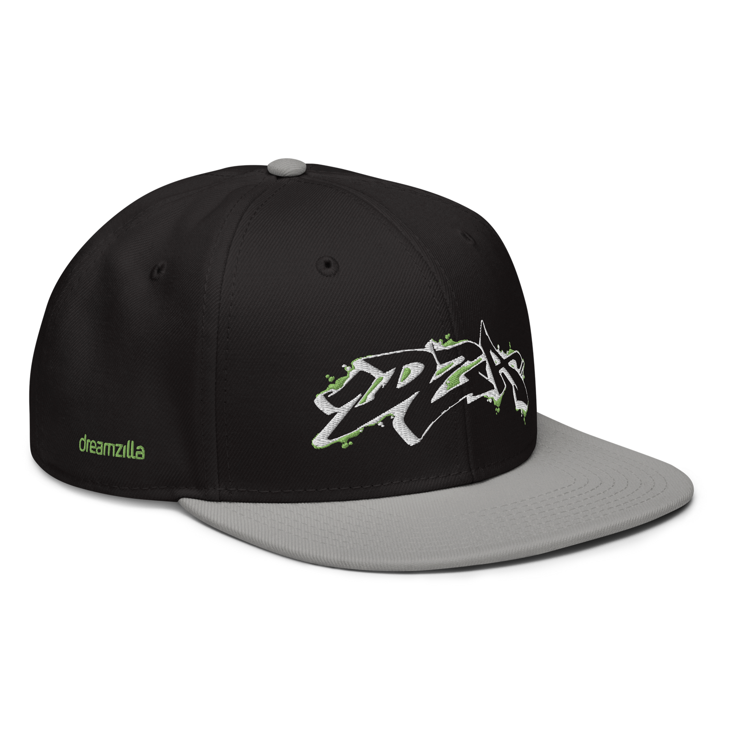 Angled View of Graffiti DZA Snapback by Sanitor in Black with Gray Brim